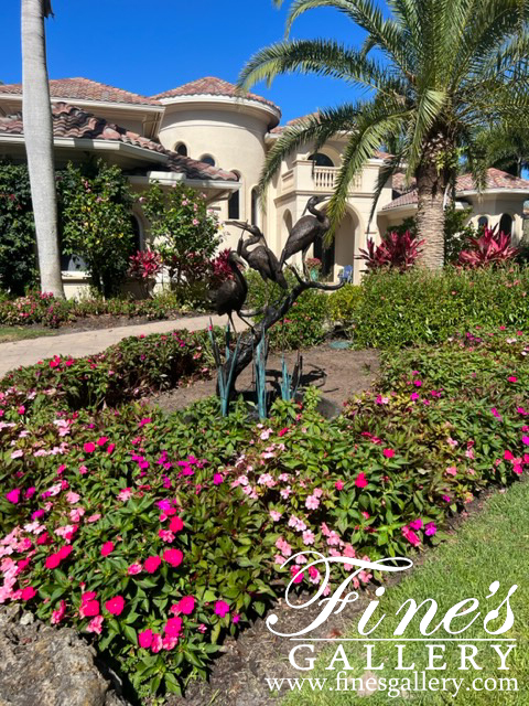 Bronze Fountains  - Three Herons On Tree Bronze Fountain - BF-860